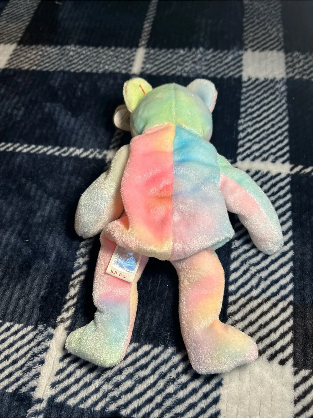 Ty Pastel Multicolor Beanie Baby Bear ‘B.B. Bear’ Plush with Embroidered Badge